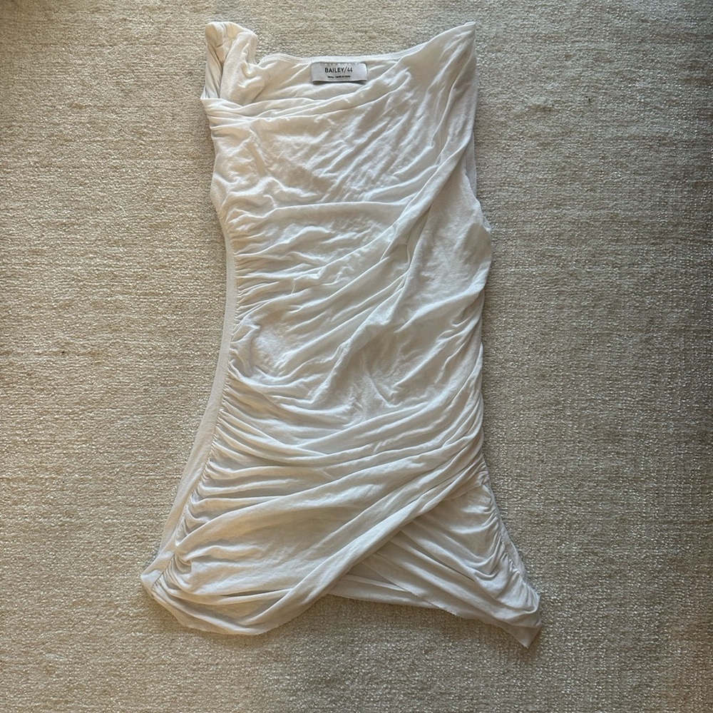 Bailey 44 White Asymmetrical Ruched Dress